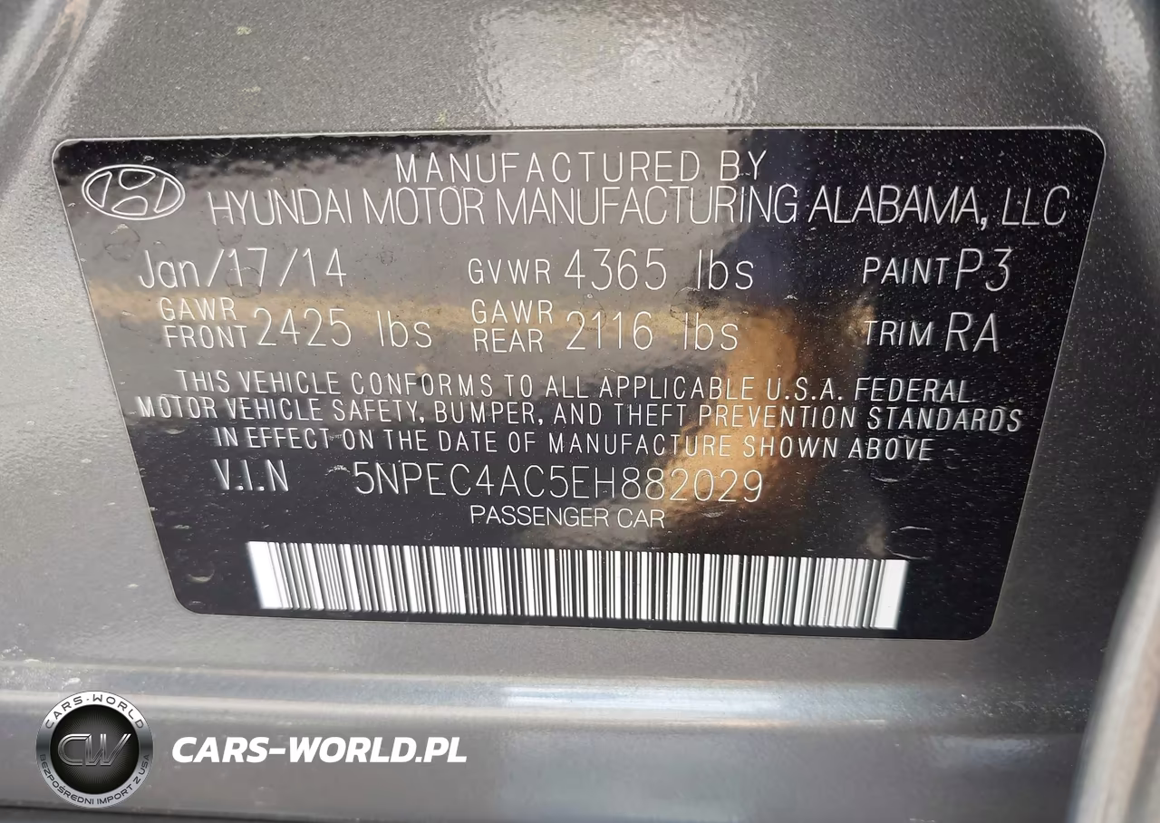 2014 Hyundai Sonata Se VIN:5NPEC4AC5EH882029 - 9