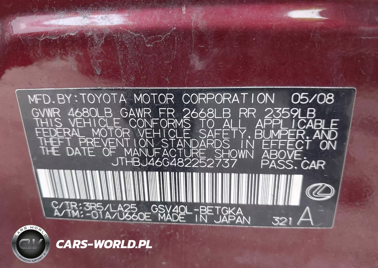 2008 Lexus Es 350 VIN:JTHBJ46G482252737 - 9