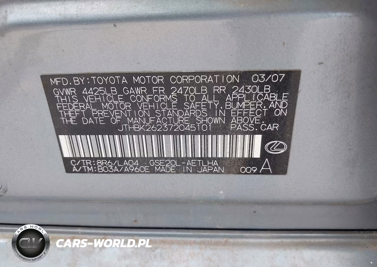 2007 Lexus Is 250 VIN:JTHBK262372045101 - 9