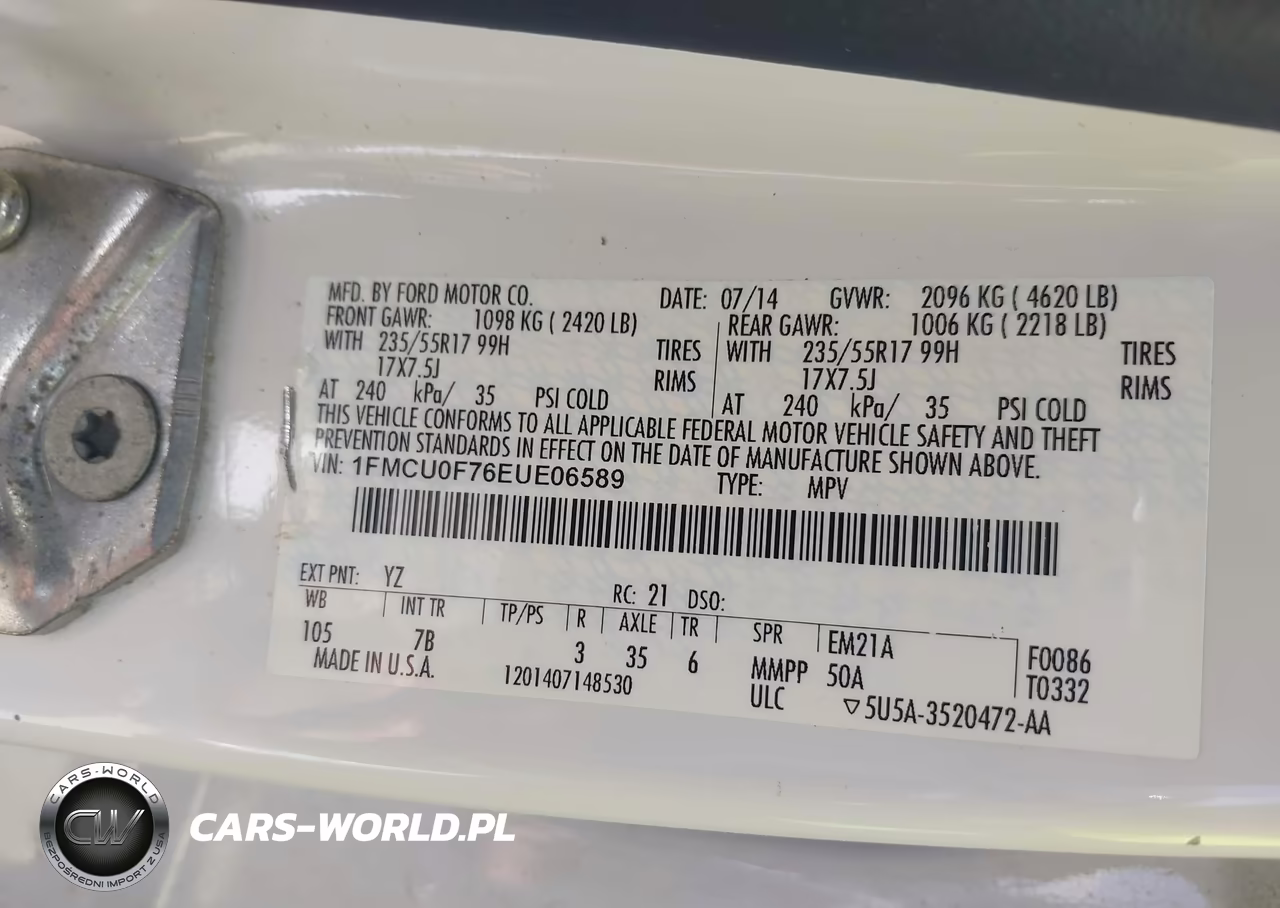 2014 Ford Escape S VIN:1FMCU0F76EUE06589 - 9