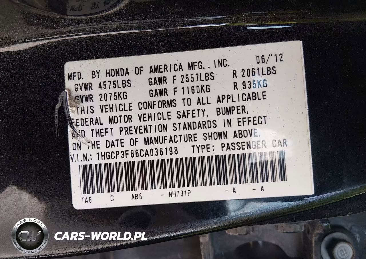 2012 Honda Accord 3.5 Ex-L VIN:1HGCP3F86CA036198 - 9