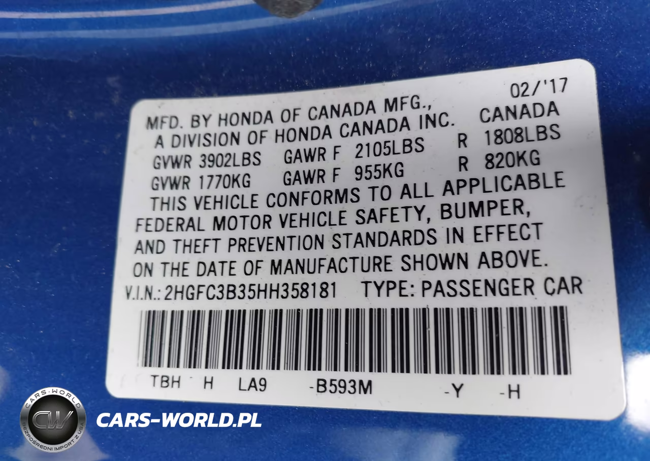 2017 Honda Civic Ex-T VIN:2HGFC3B35HH358181 - 9