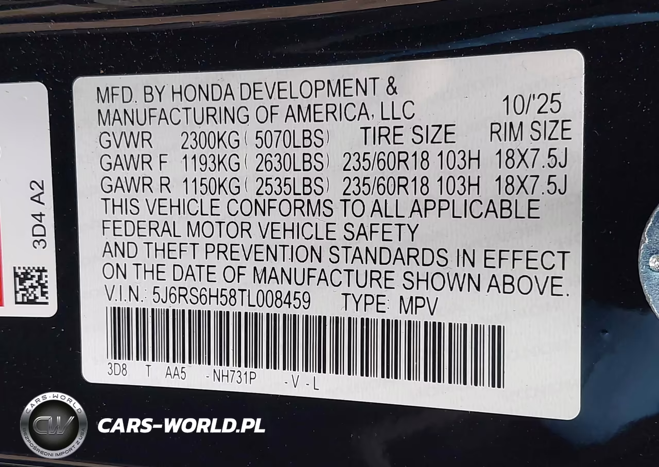2026 Honda Cr-V Hybrid Awd Sport VIN:5J6RS6H58TL008459 - 9