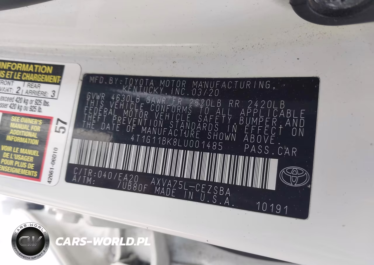 2020 Toyota Camry Se Awd VIN:4T1G11BK8LU001485 - 9