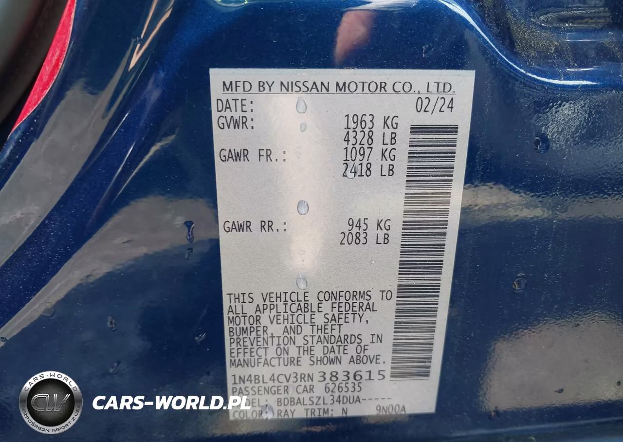 2024 Nissan Altima Sr Fwd VIN:1N4BL4CV3RN383615 - 9