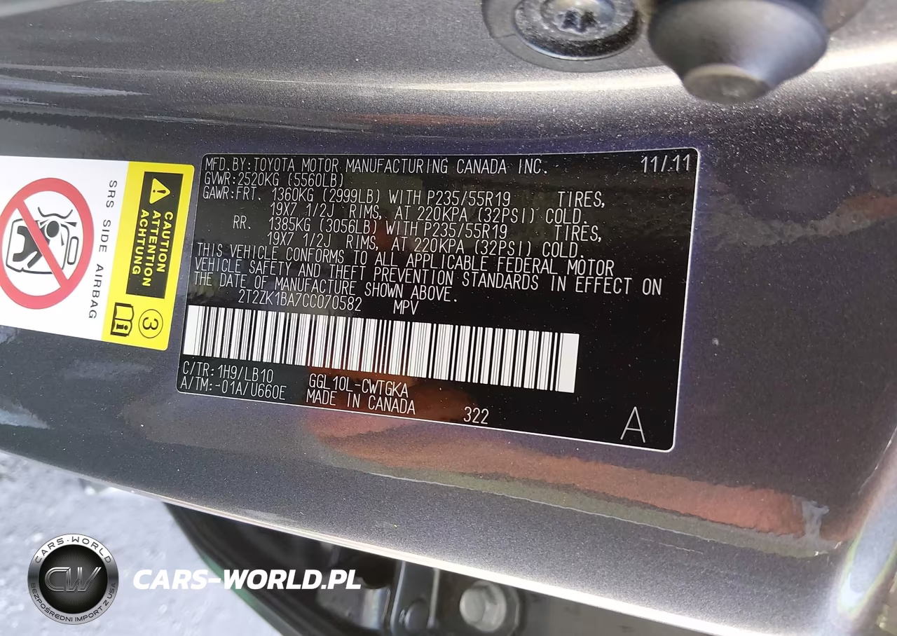 2012 Lexus Rx 350 VIN:2T2ZK1BA7CC070582 - 9