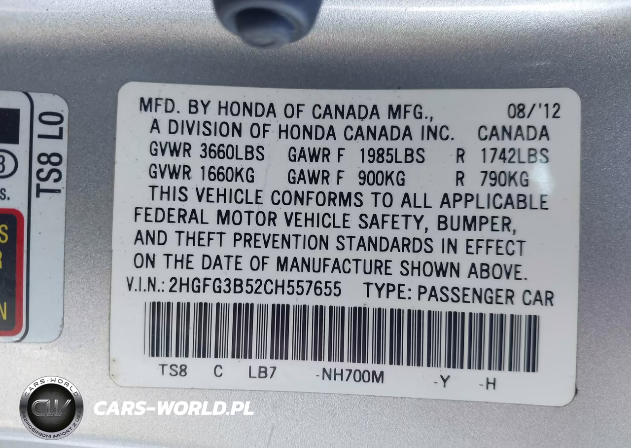 2012 Honda Civic Lx VIN:2HGFG3B52CH557655 - 9
