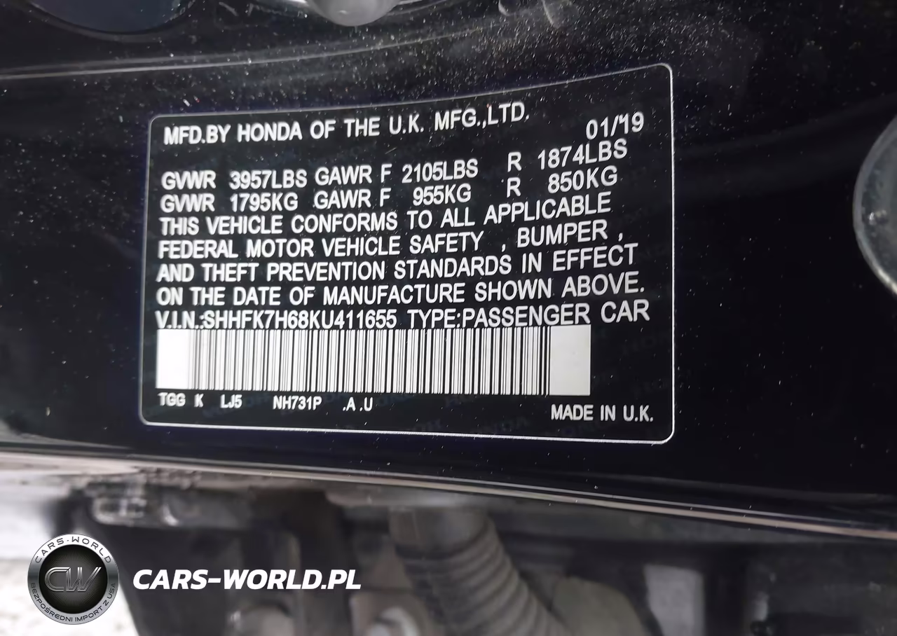 2019 Honda Civic Ex VIN:SHHFK7H68KU411655 - 9