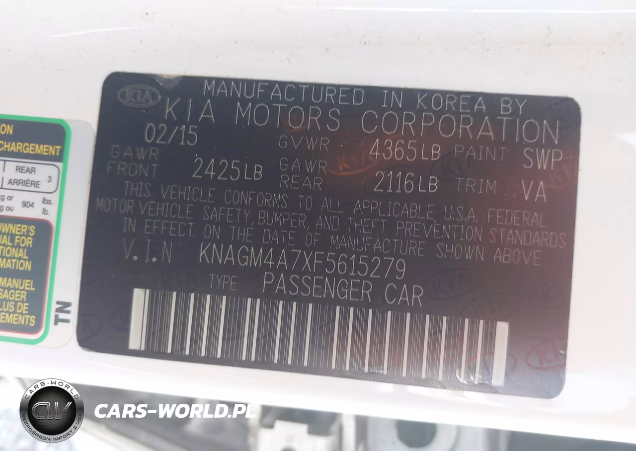 2015 Kia Optima Lx VIN:KNAGM4A7XF5615279 - 9
