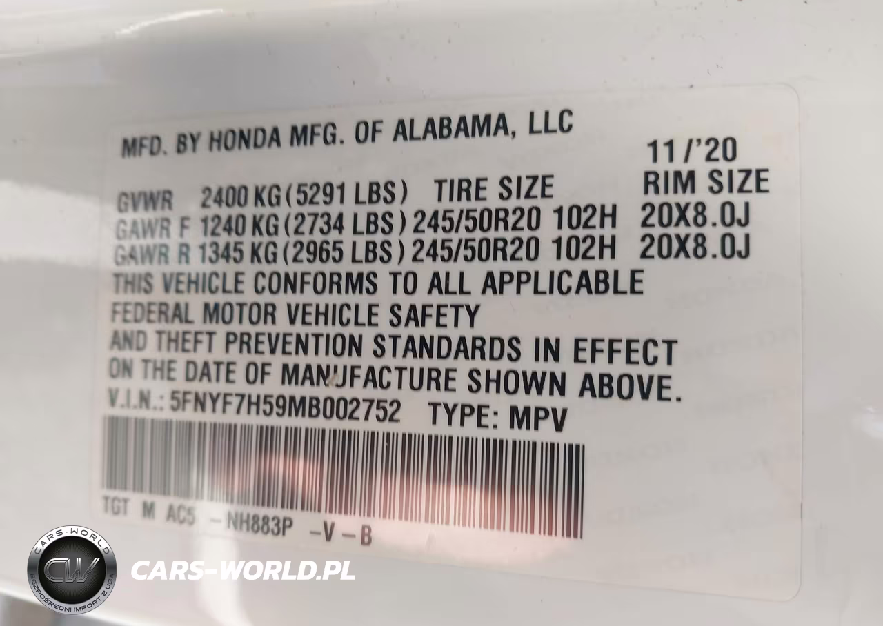 2021 Honda Passport 2Wd Ex-L VIN:5FNYF7H59MB002752 - 9