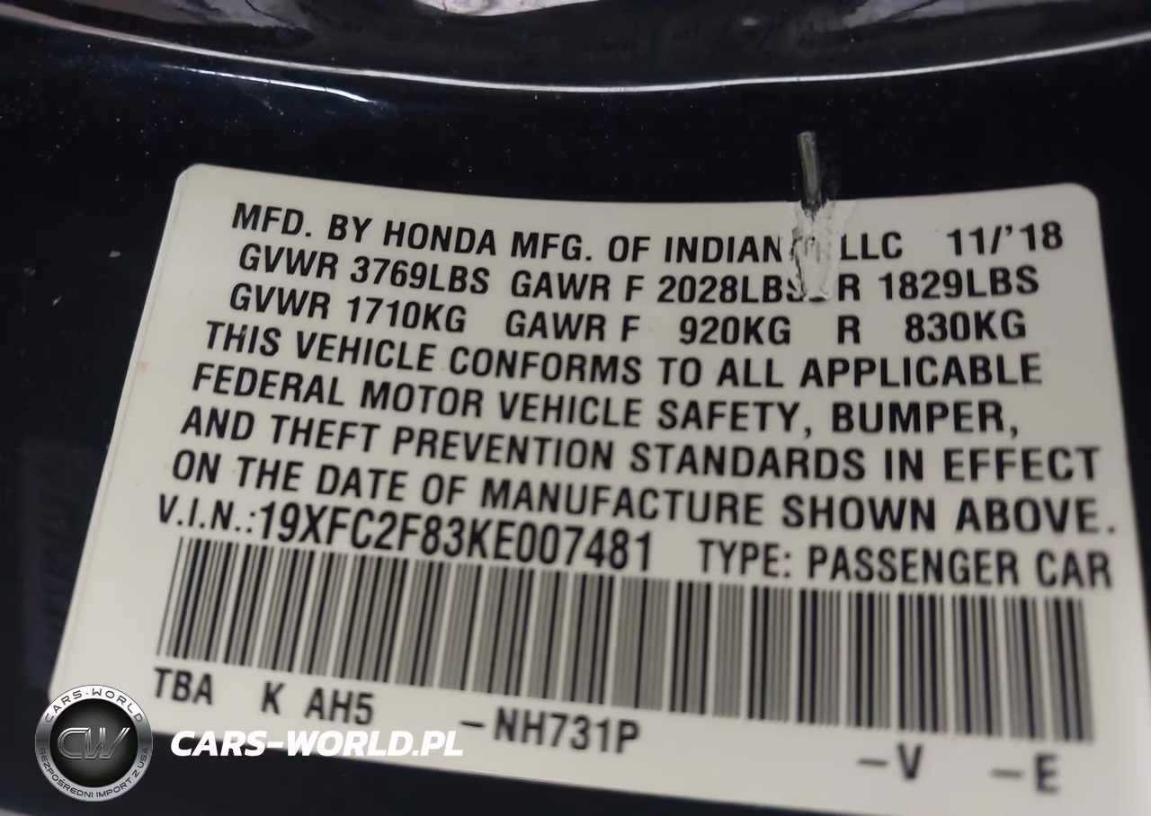 2019 Honda Civic Sport VIN:19XFC2F83KE007481 - 8