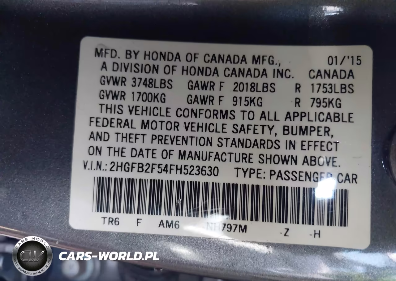 2015 Honda Civic Lx VIN:2HGFB2F54FH523630 - 9