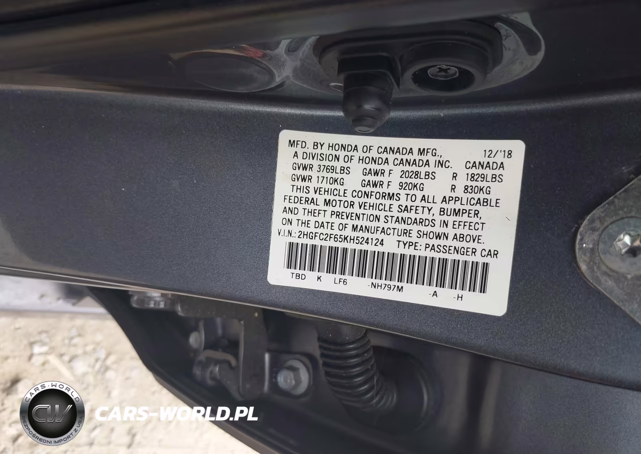 2019 Honda Civic Lx VIN:2HGFC2F65KH524124 - 9