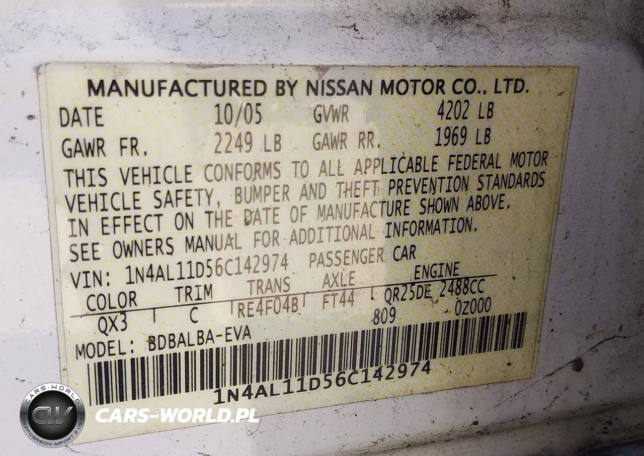 2006 Nissan Altima 2.5 S VIN:1N4AL11D56C142974 - 9