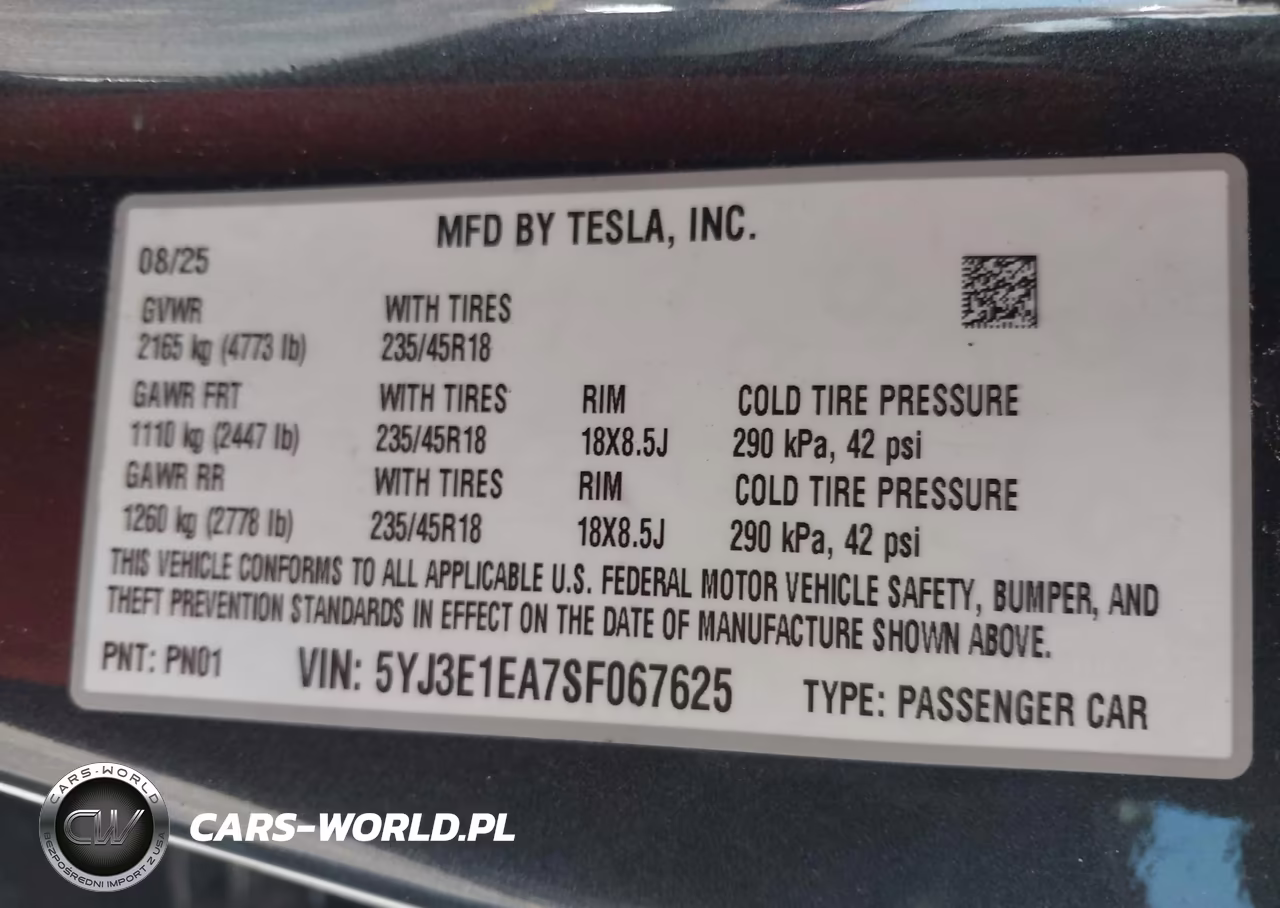 2025 Tesla Model 3 VIN:5YJ3E1EA7SF067625 - 9