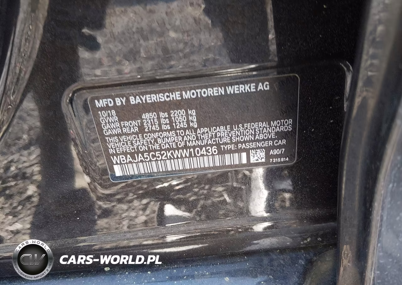 2019 BMW 530I VIN:WBAJA5C52KWW10436 - 9