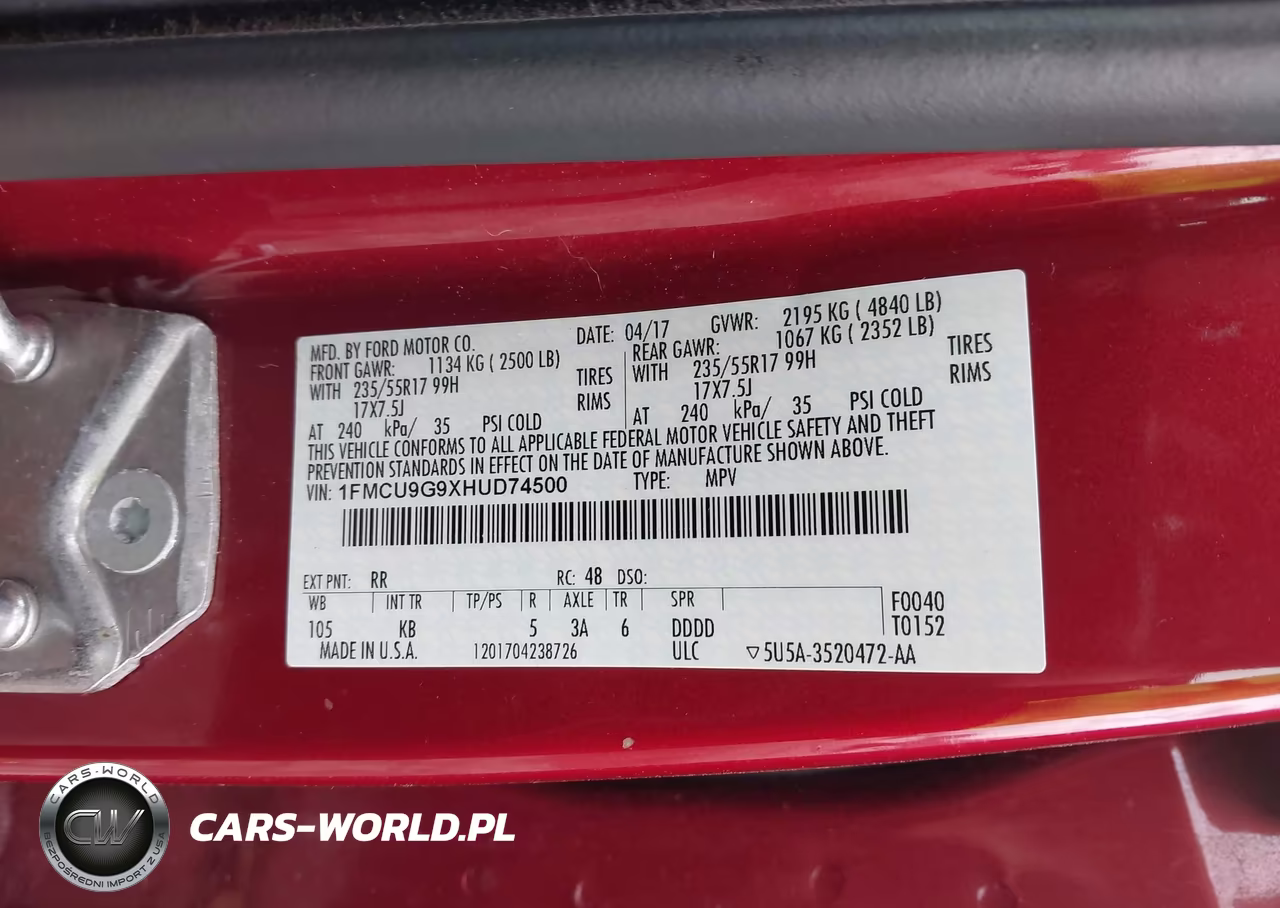 2017 Ford Escape Se VIN:1FMCU9G9XHUD74500 - 9