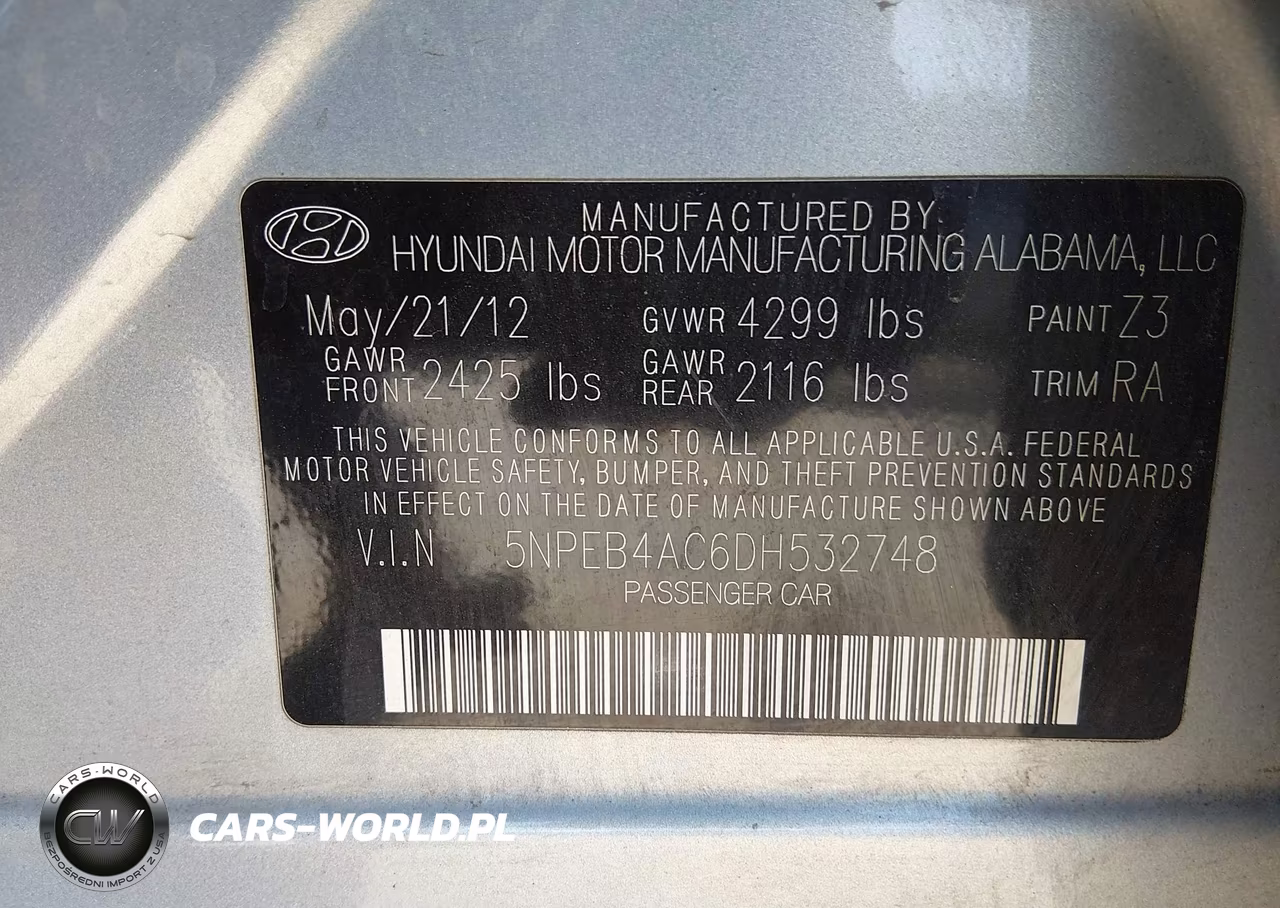 2013 Hyundai Sonata Gls VIN:5NPEB4AC6DH532748 - 9