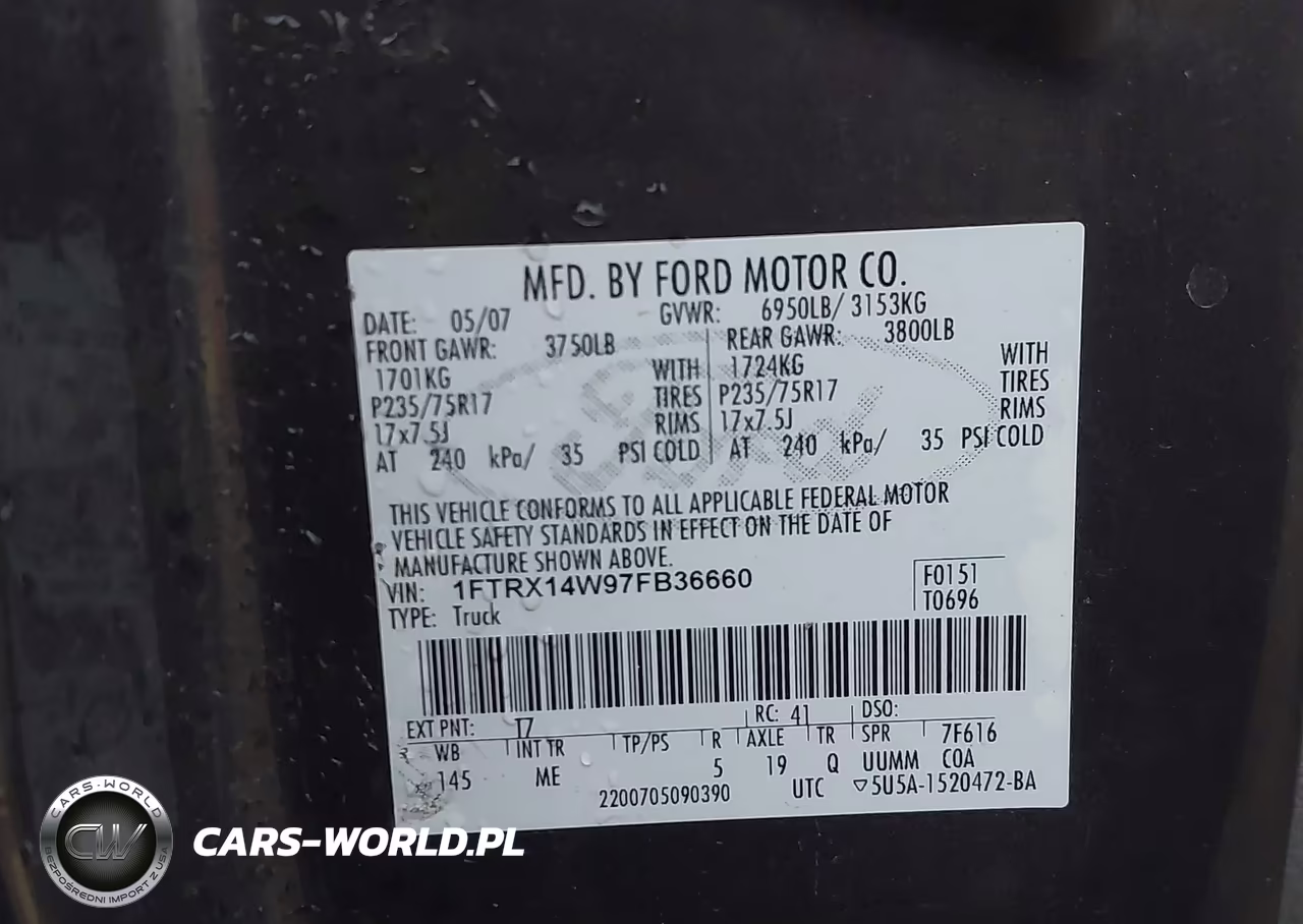 2007 Ford F-150 Fx4-Stx-Xl-Xlt VIN:1FTRX14W97FB36660 - 9