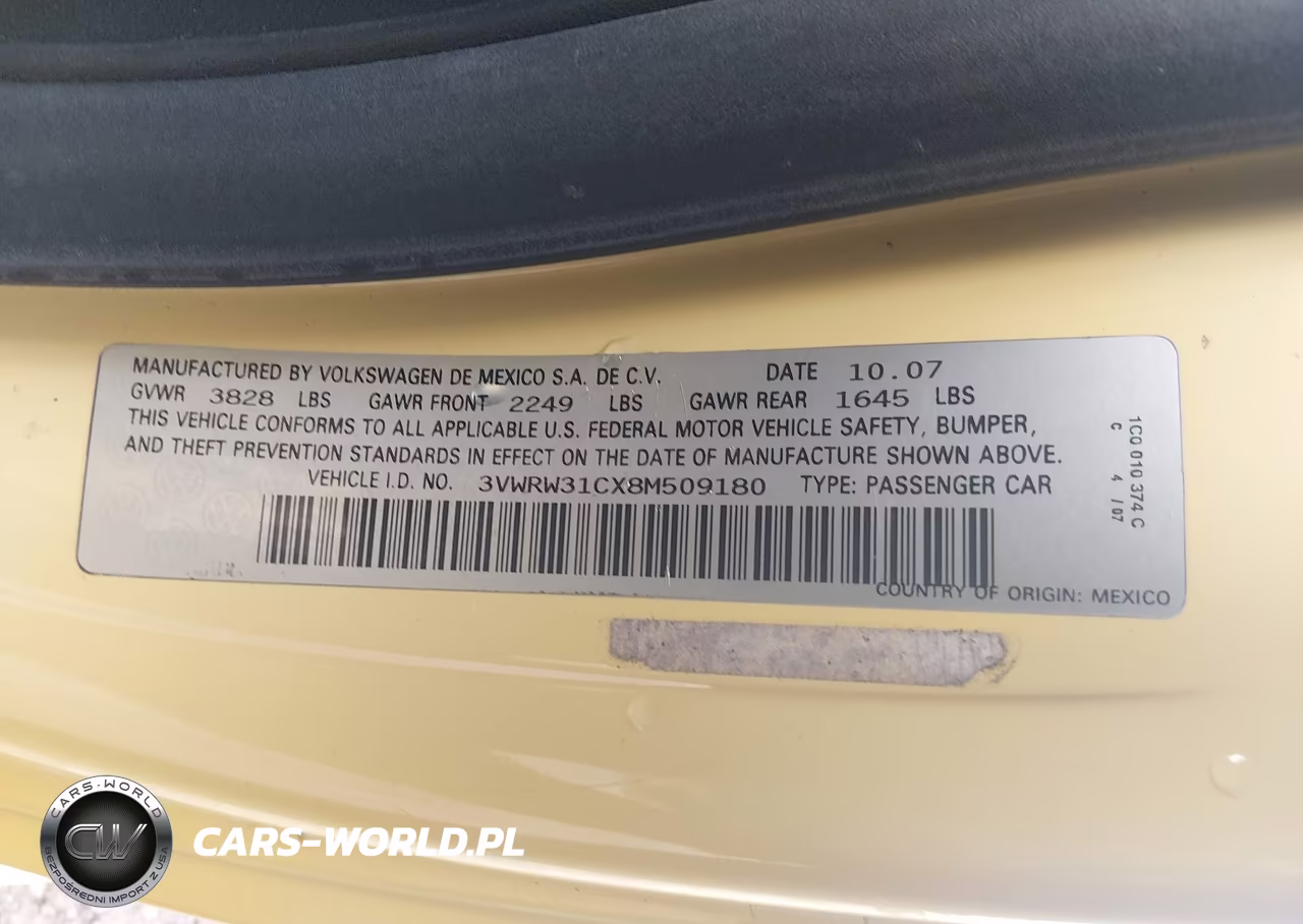 2008 Volkswagen New Beetle S-Se VIN:3VWRW31CX8M509180 - 9