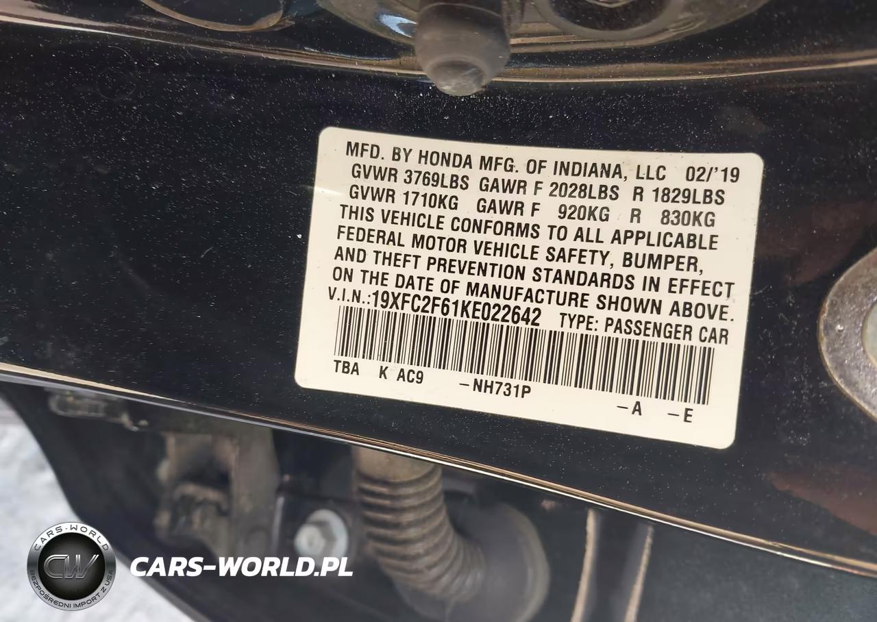 2019 Honda Civic Lx VIN:19XFC2F61KE022642 - 9