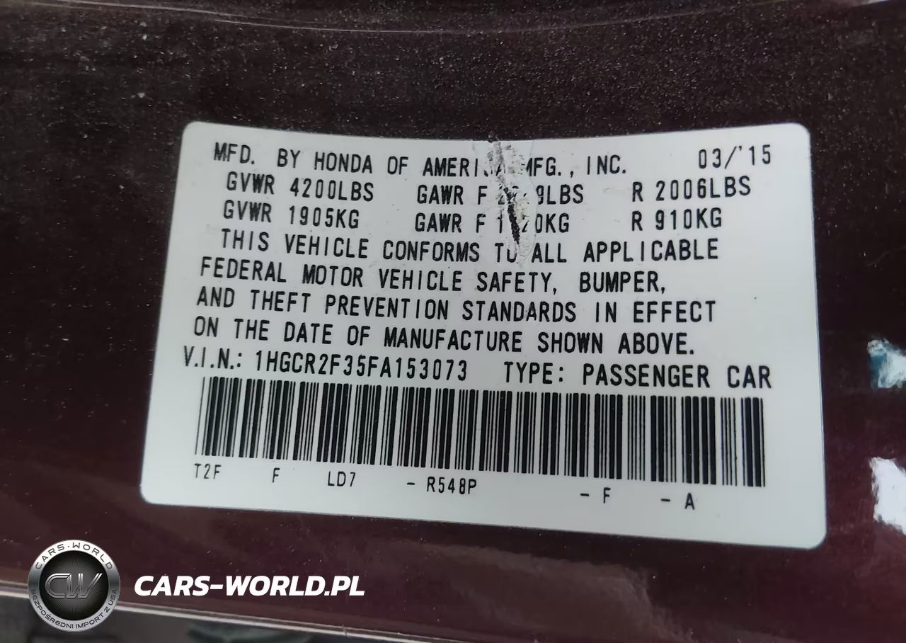 2015 Honda Accord Lx VIN:1HGCR2F35FA153073 - 9