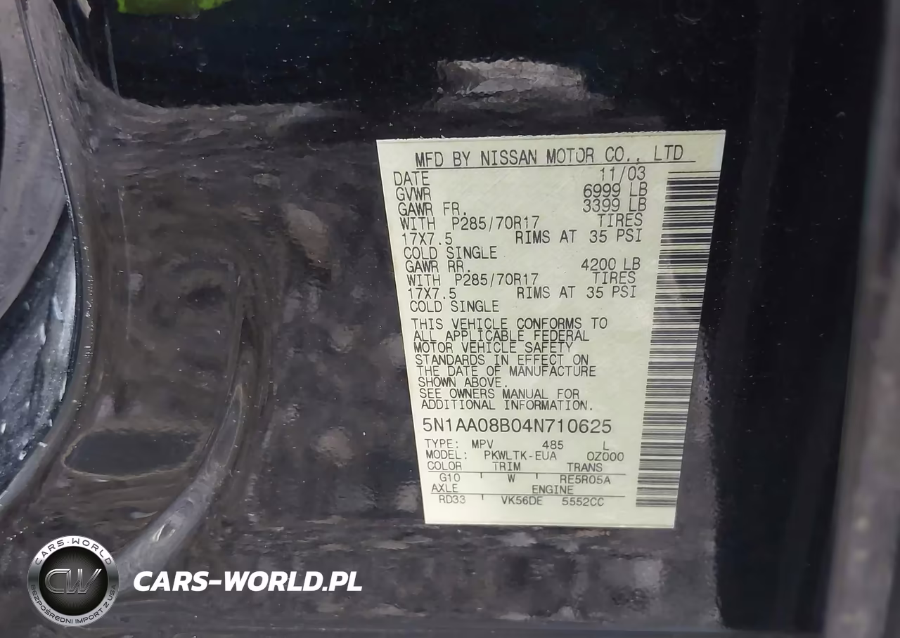 2004 Nissan Pathfinder Armada Se Off-Road VIN:5N1AA08B04N710625 - 9