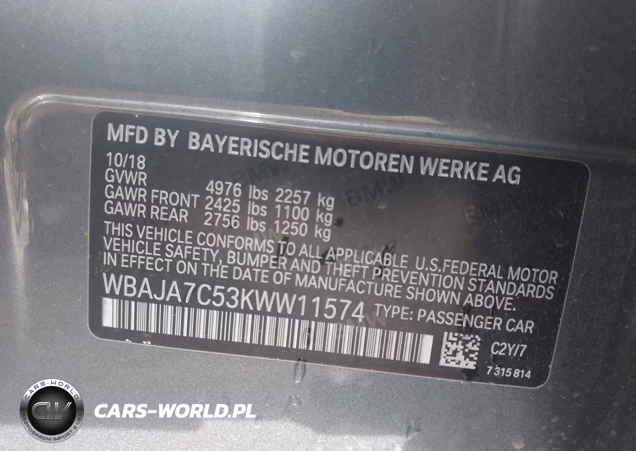 2019 BMW 530I xDrive VIN:WBAJA7C53KWW11574 - 9