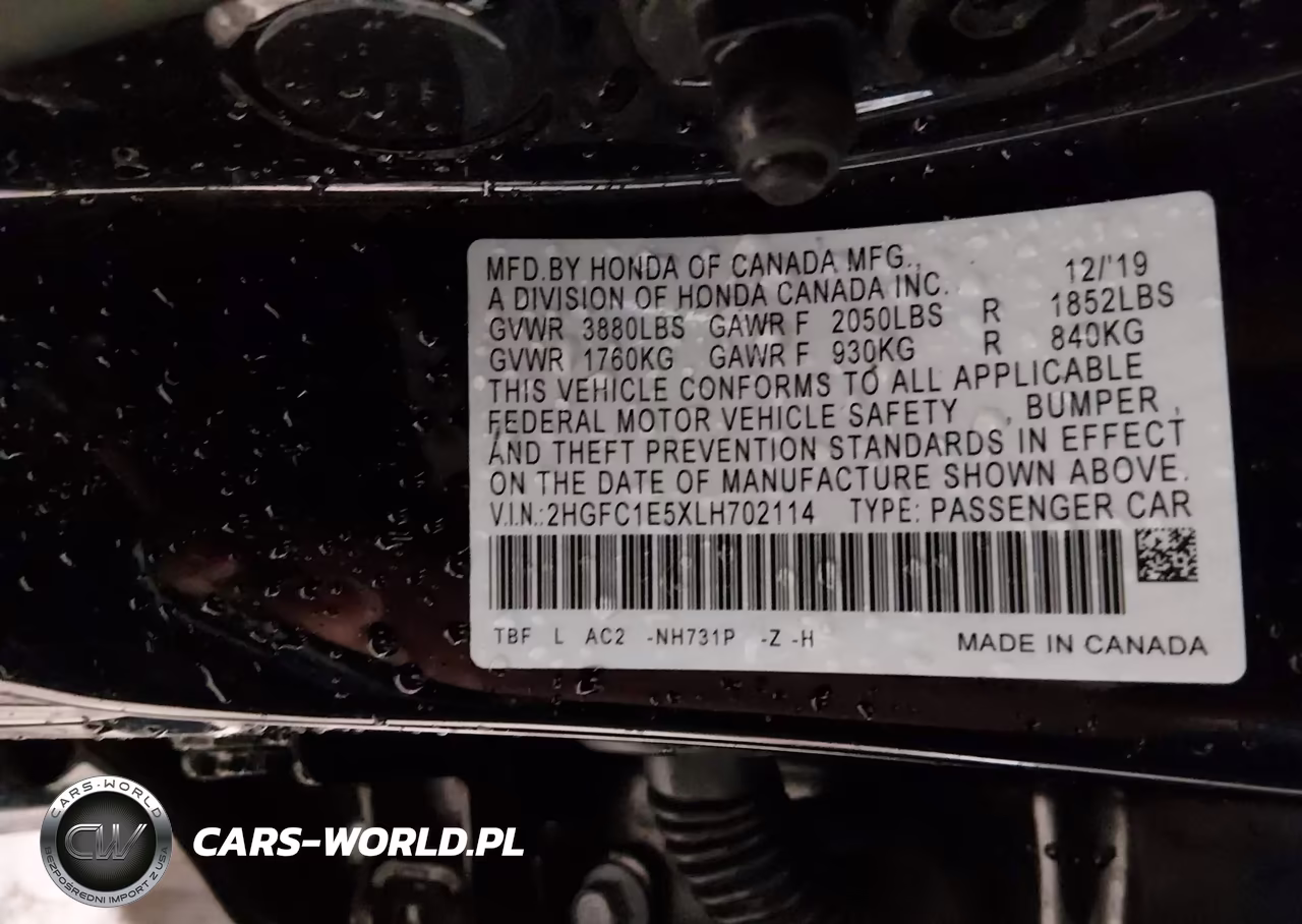 2020 Honda Civic Si Sedan VIN:2HGFC1E5XLH702114 - 9