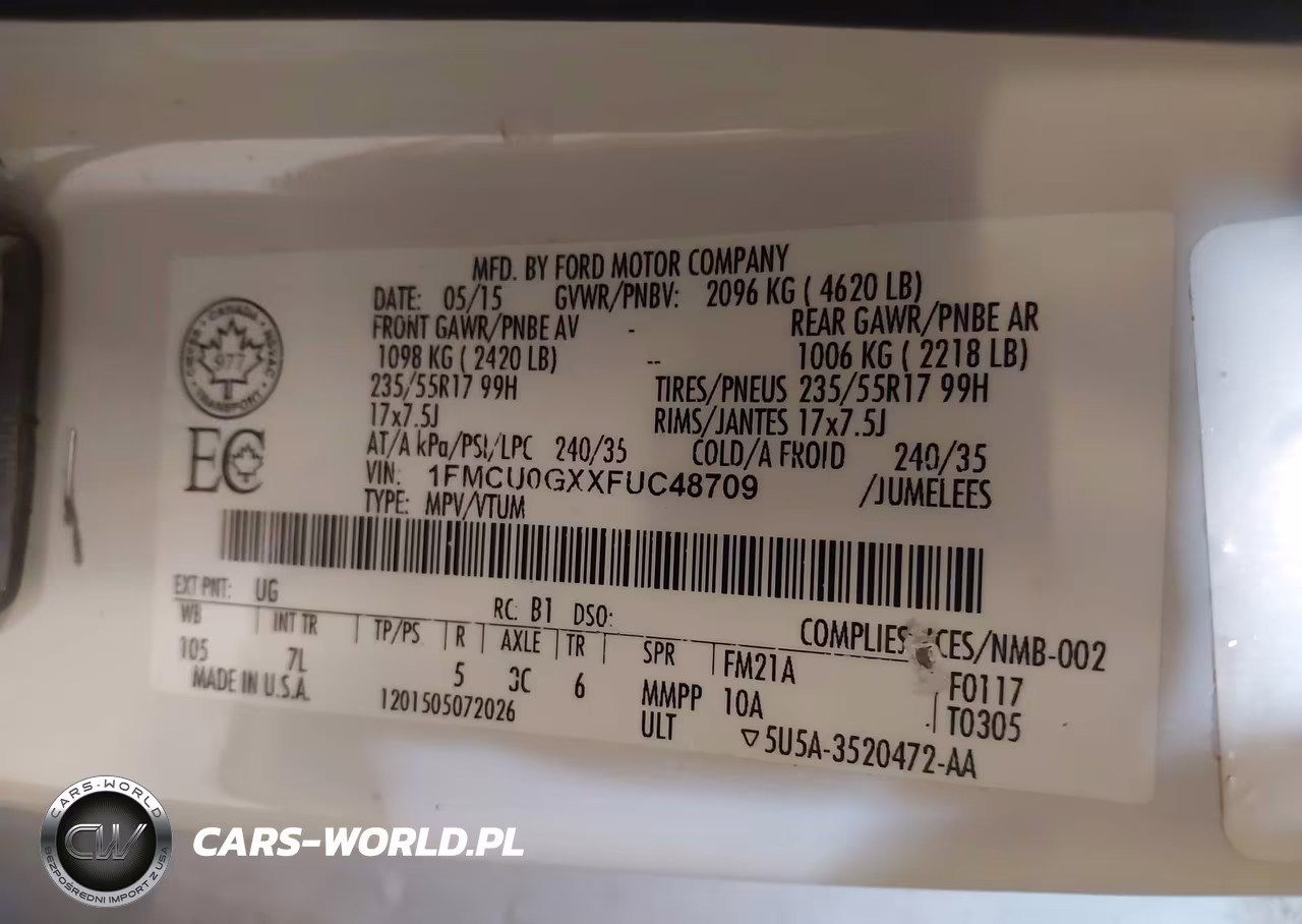 2015 Ford Escape Se VIN:1FMCU0GXXFUC48709 - 9