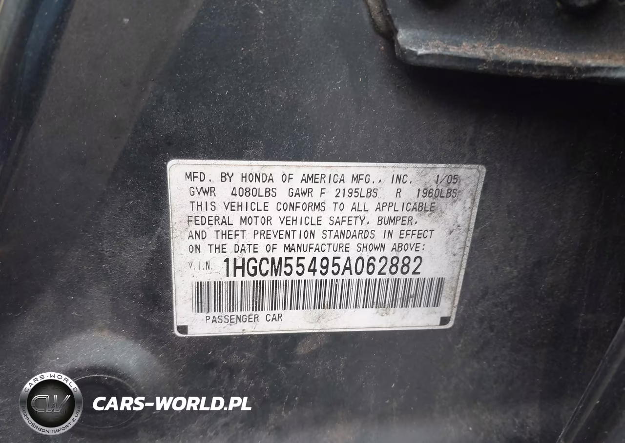 2005 Honda Accord 2.4 Lx VIN:1HGCM55495A062882 - 9