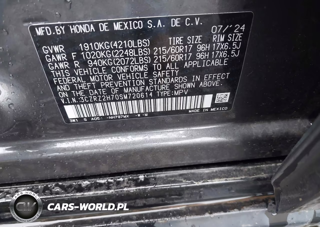 2025 Honda Hr-V Awd Ex-L VIN:3CZRZ2H70SM720614 - 9