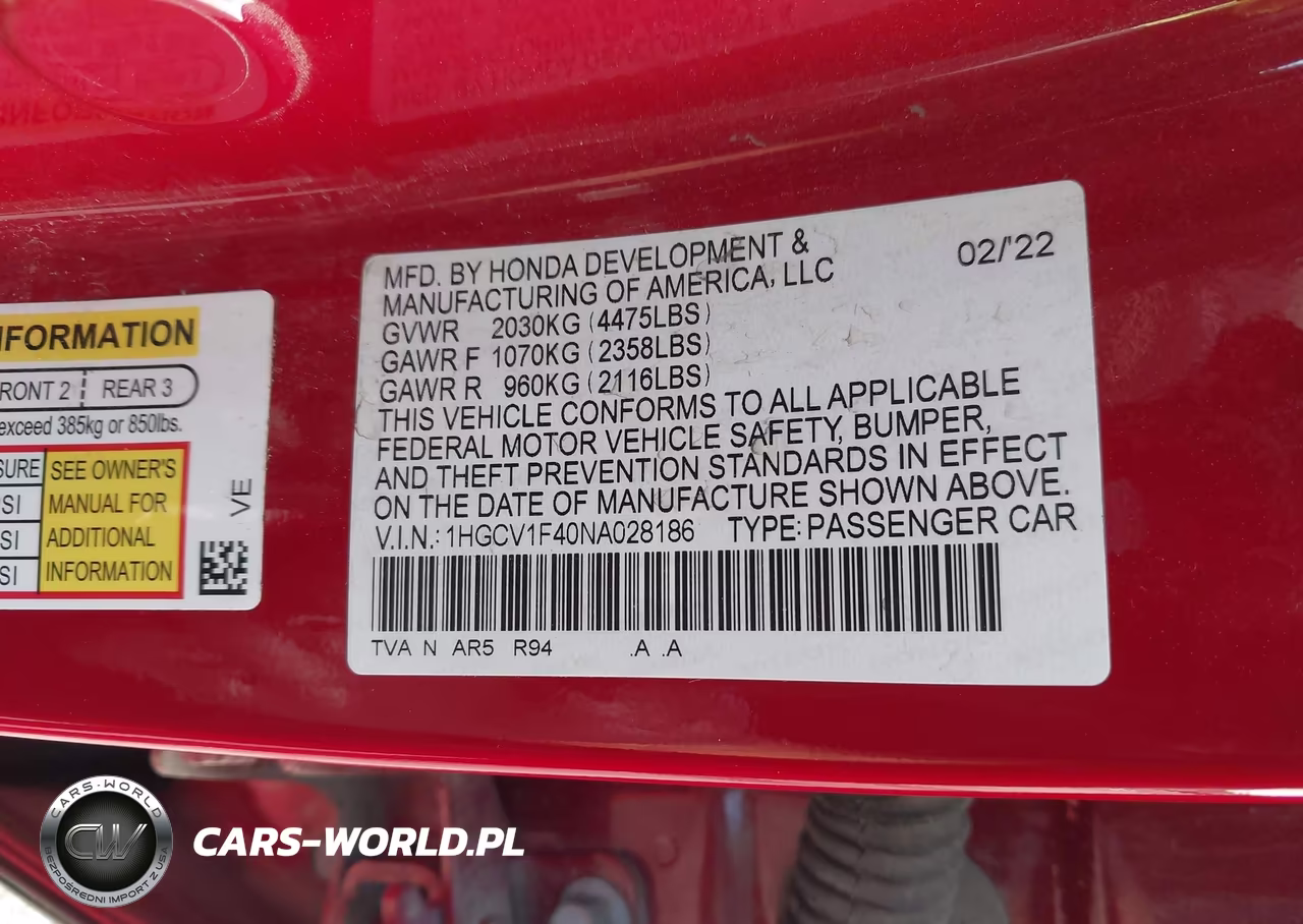 2022 Honda Accord Sport Special Edition VIN:1HGCV1F40NA028186 - 9