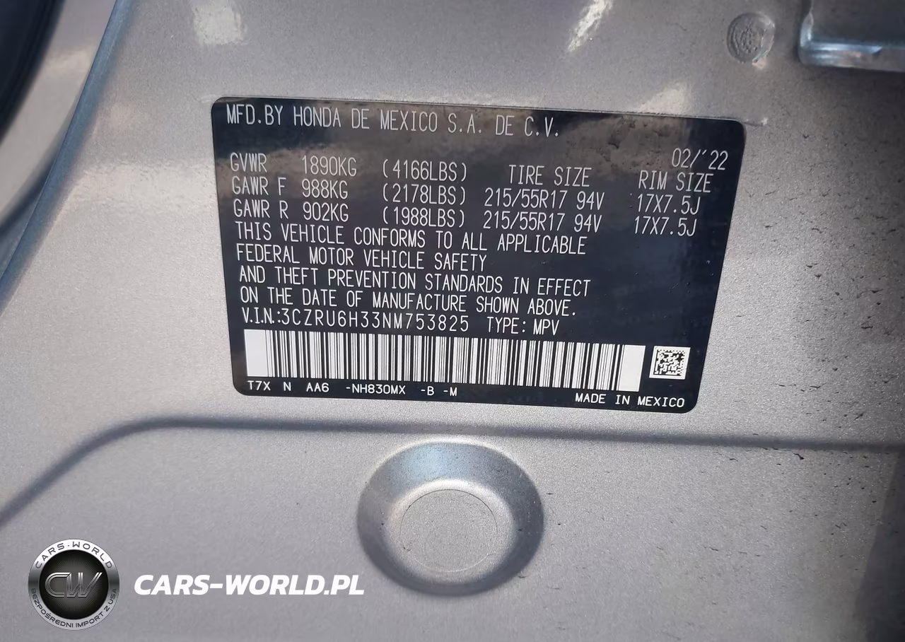 2022 Honda Hr-V Awd Lx VIN:3CZRU6H33NM753825 - 9