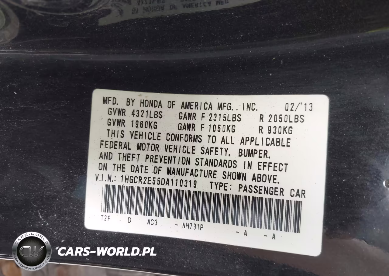 2013 Honda Accord Sport VIN:1HGCR2E55DA110319 - 9