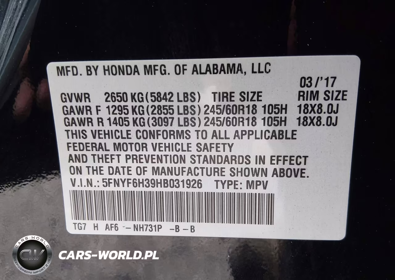 2017 Honda Pilot Ex VIN:5FNYF6H39HB031926 - 9