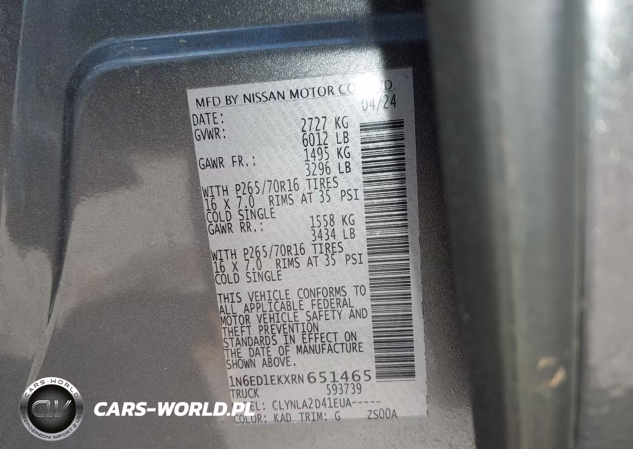 2024 Nissan Frontier S 4X4 VIN:1N6ED1EKXRN651465 - 9