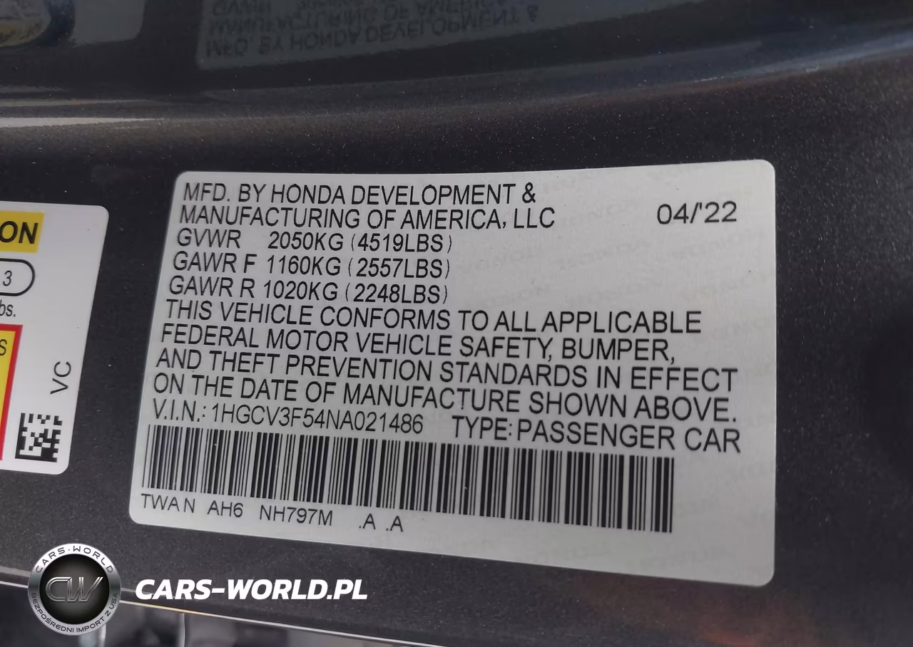 2022 Honda Accord Hybrid Ex-L VIN:1HGCV3F54NA021486 - 9