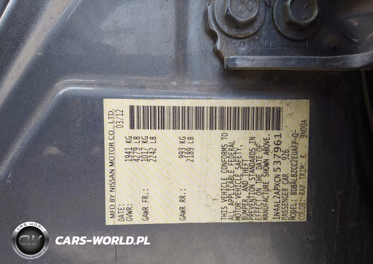 2012 Nissan Altima 2.5 S VIN:1N4AL2APXCN537961 - 9