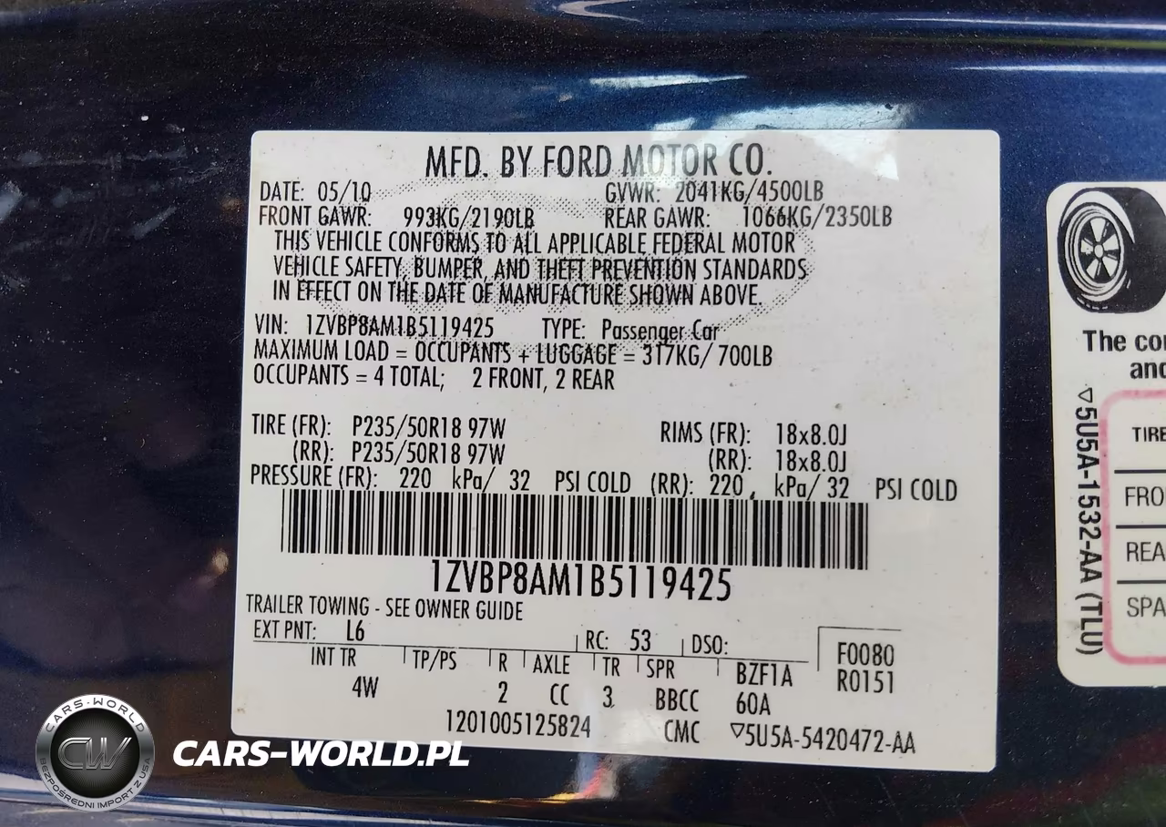 2011 Ford Mustang V6 Premium VIN:1ZVBP8AM1B5119425 - 9