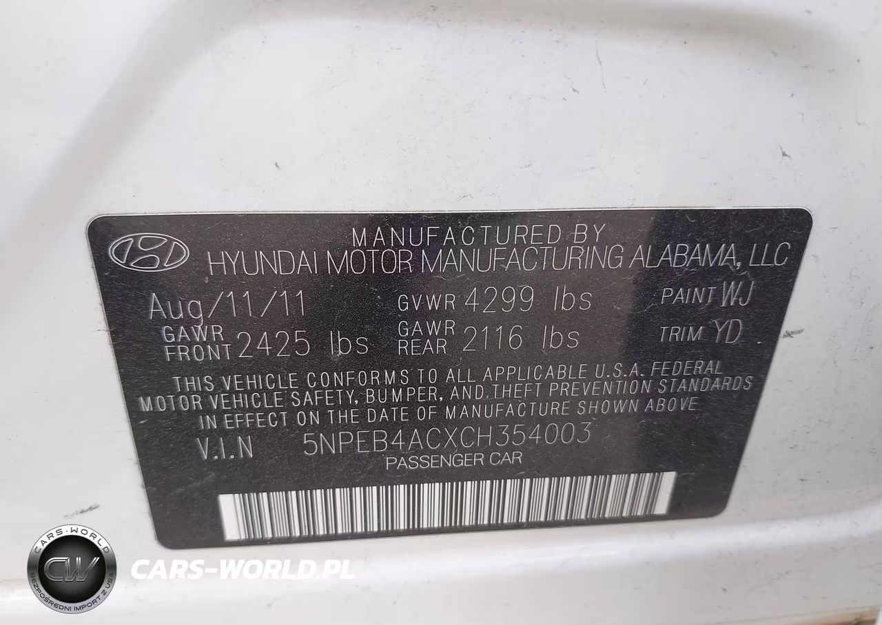 HYUNDAI SONATA VIN:5NPEB4ACXCH354003 - 9