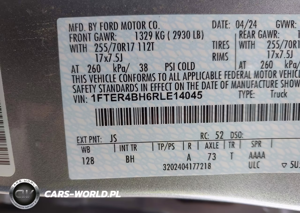 2024 Ford Ranger Xl VIN:1FTER4BH6RLE14045 - 8