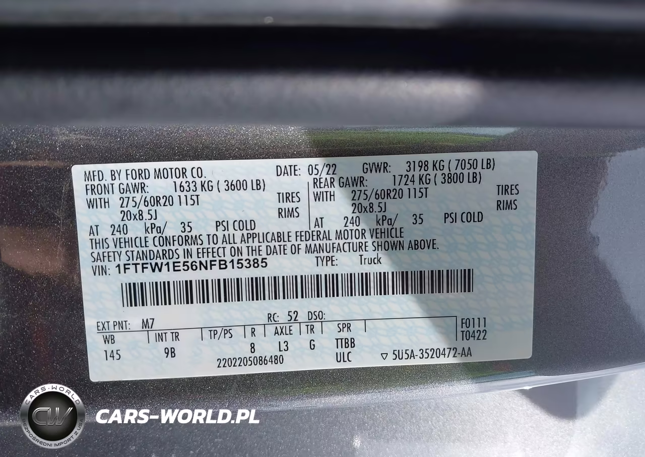 2022 Ford F-150 Platinum VIN:1FTFW1E56NFB15385 - 9