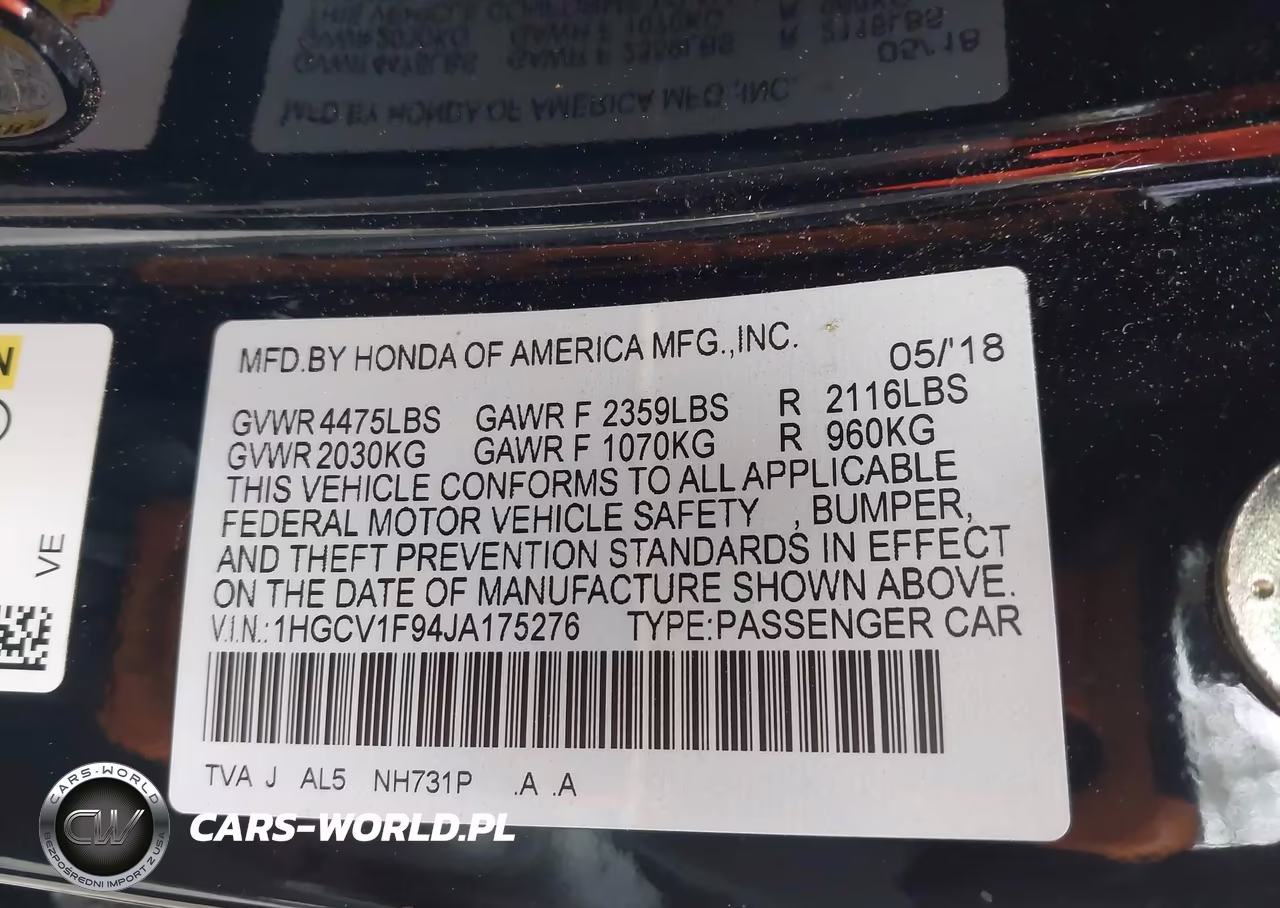 2018 Honda Accord Touring VIN:1HGCV1F94JA175276 - 9