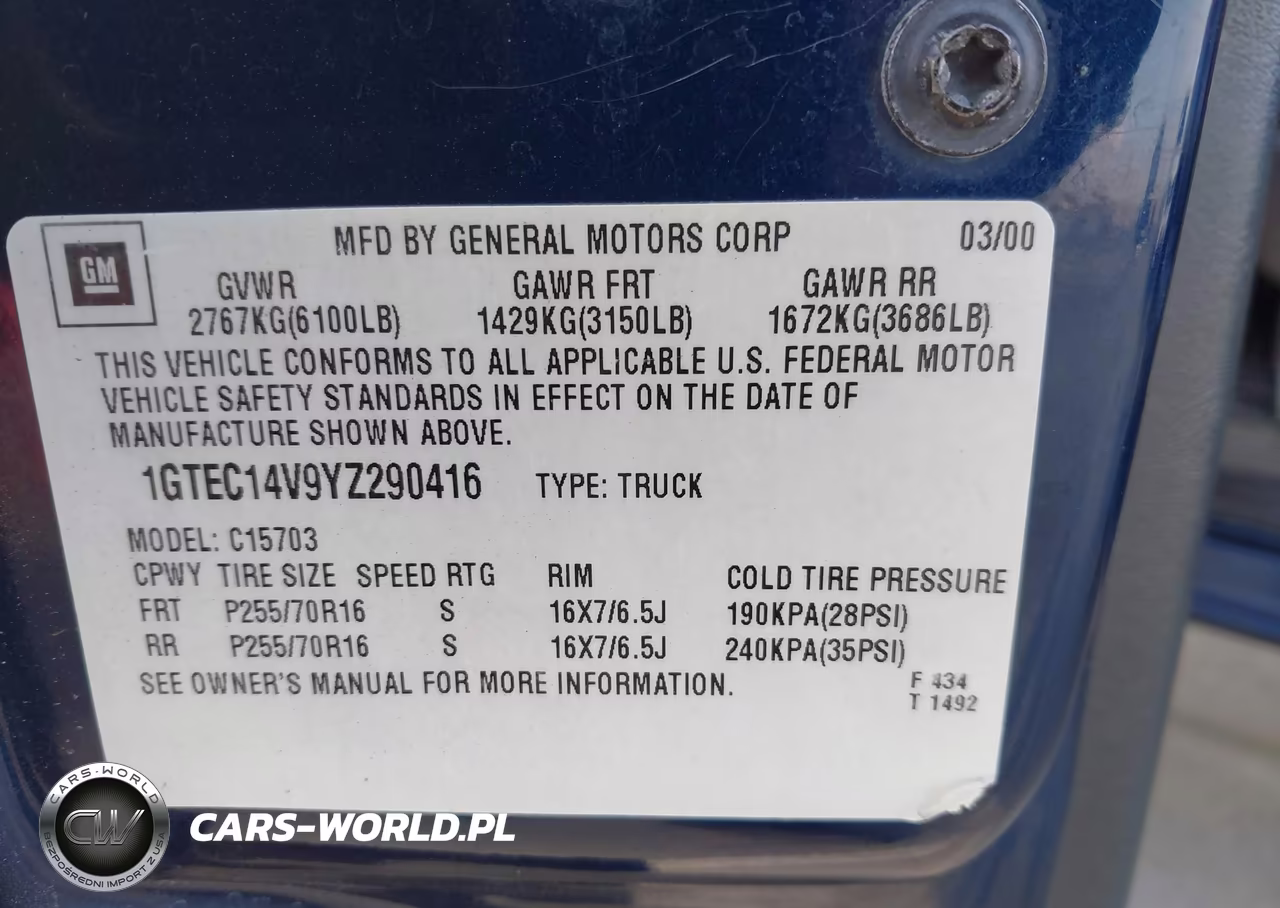 2000 GMC Sierra 1500 Sle VIN:1GTEC14V9YZ290416 - 9