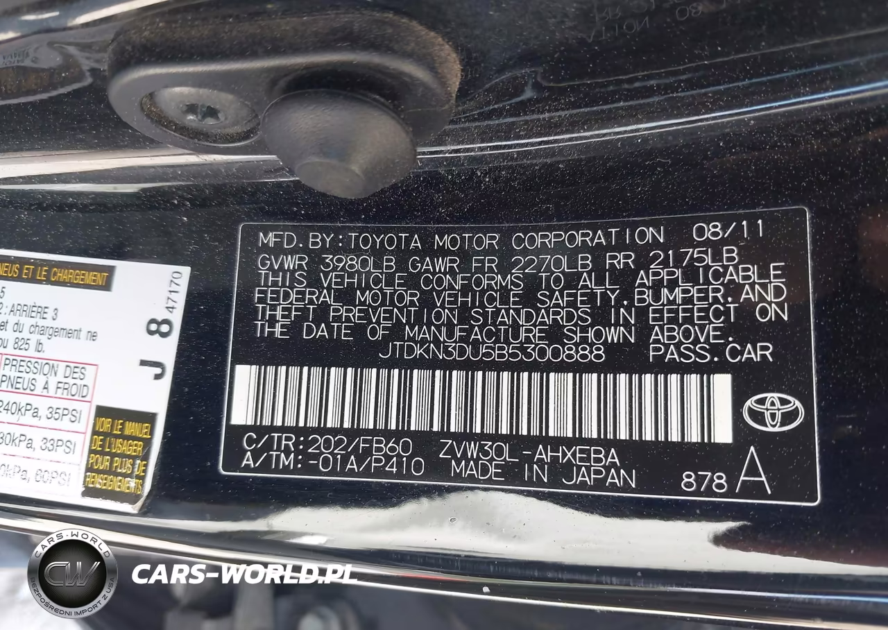 2011 Toyota Prius Two VIN:JTDKN3DU5B5300888 - 9