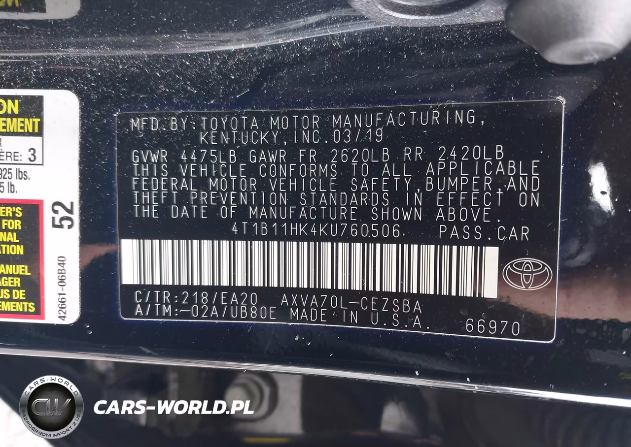 2019 Toyota Camry Se VIN:4T1B11HK4KU760506 - 9