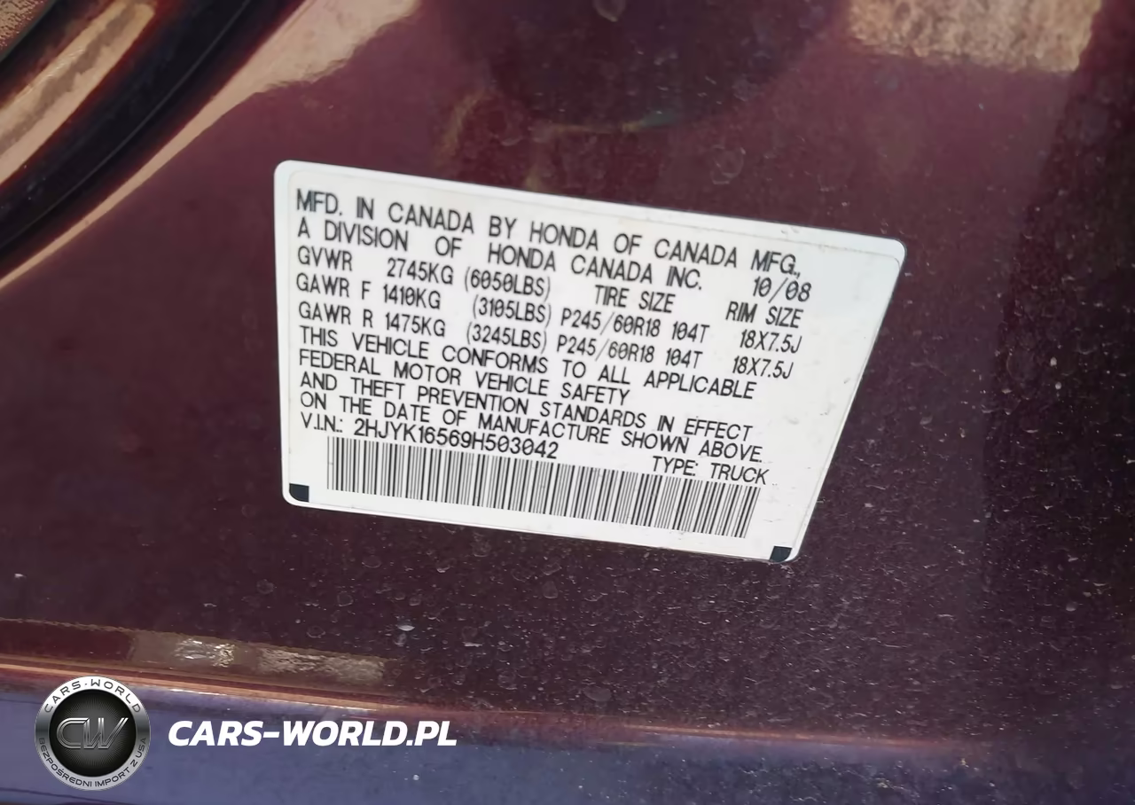 2009 Honda Ridgeline Rtl VIN:2HJYK16569H503042 - 9