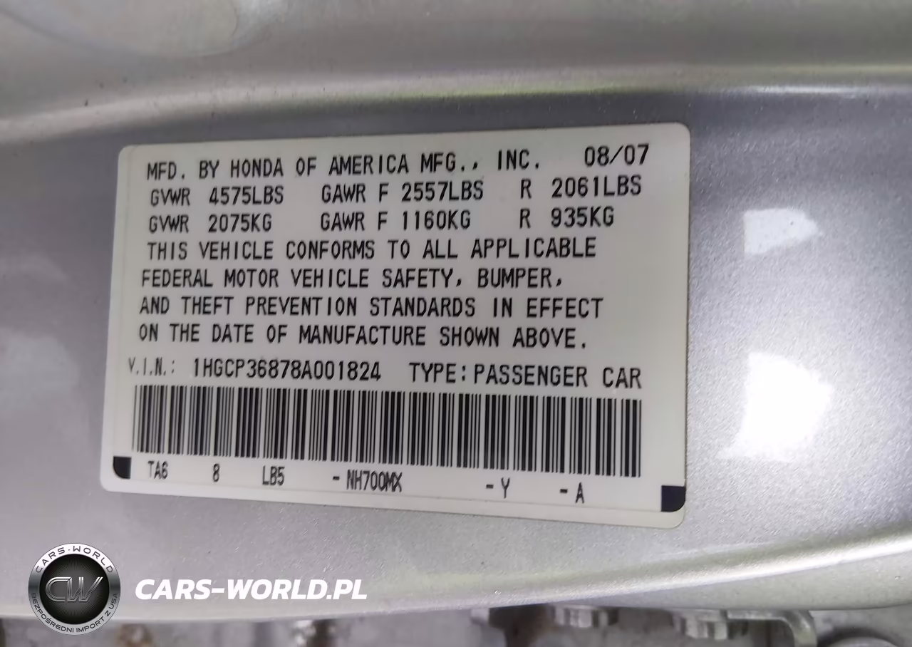 2008 Honda Accord 3.5 Ex-L VIN:1HGCP36878A001824 - 8