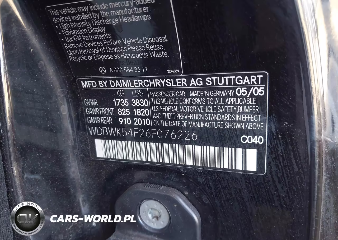 2006 Mercedes-Benz Slk 280 VIN:WDBWK54F26F076226 - 9